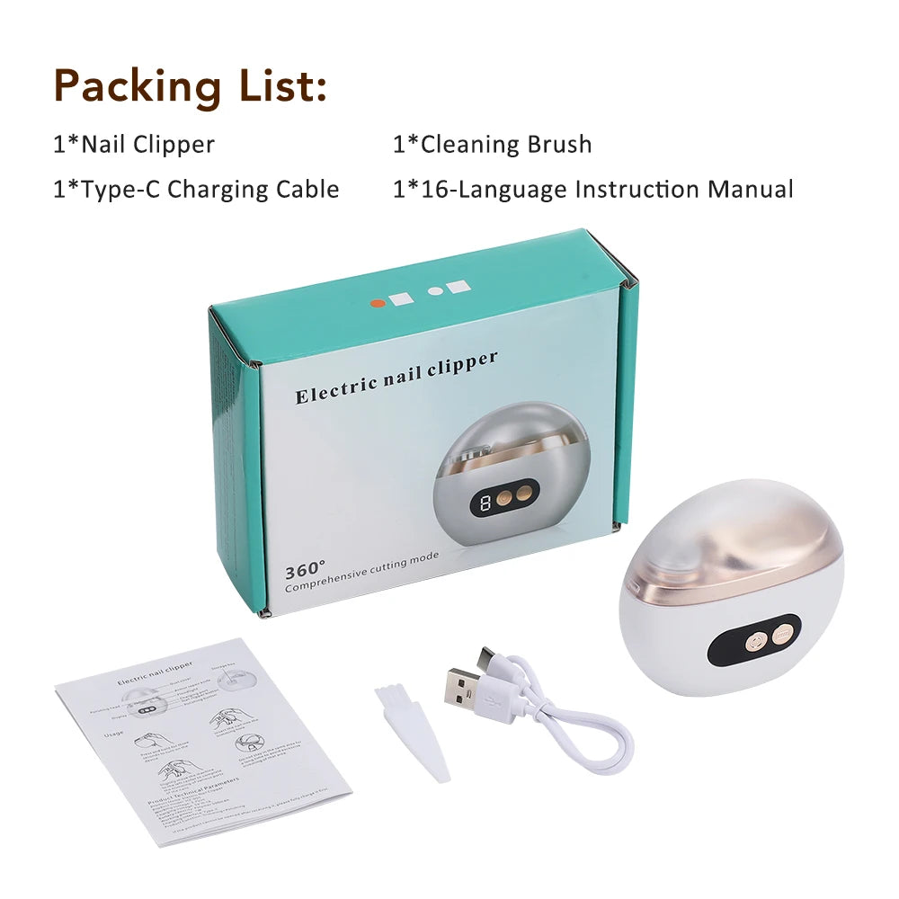Electric Nail Clipper 2-In-1 USB Rechargeable with LED Light