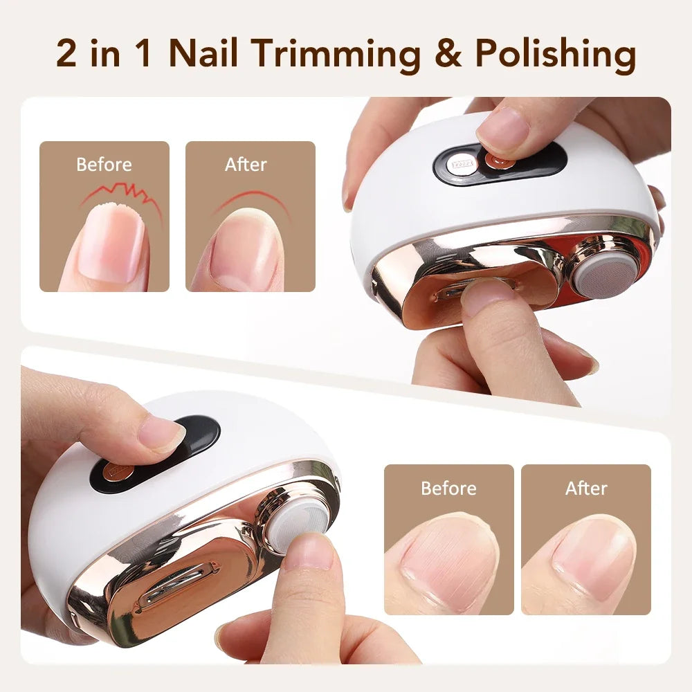 Electric Nail Clipper 2-In-1 USB Rechargeable with LED Light