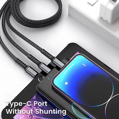 100W Fast Charging Cable - Nylon Braided 3-In-1 Multi USB Charging Cord