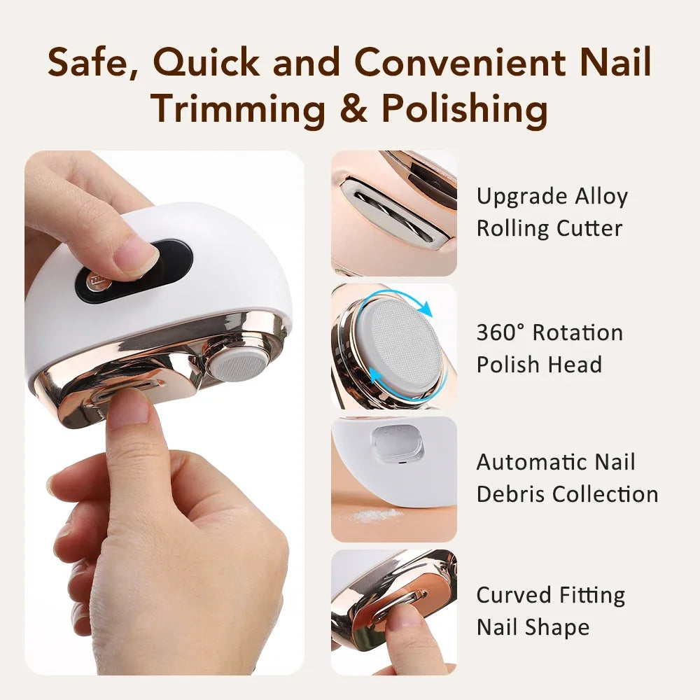 Electric Nail Clipper 2-In-1 USB Rechargeable with LED Light