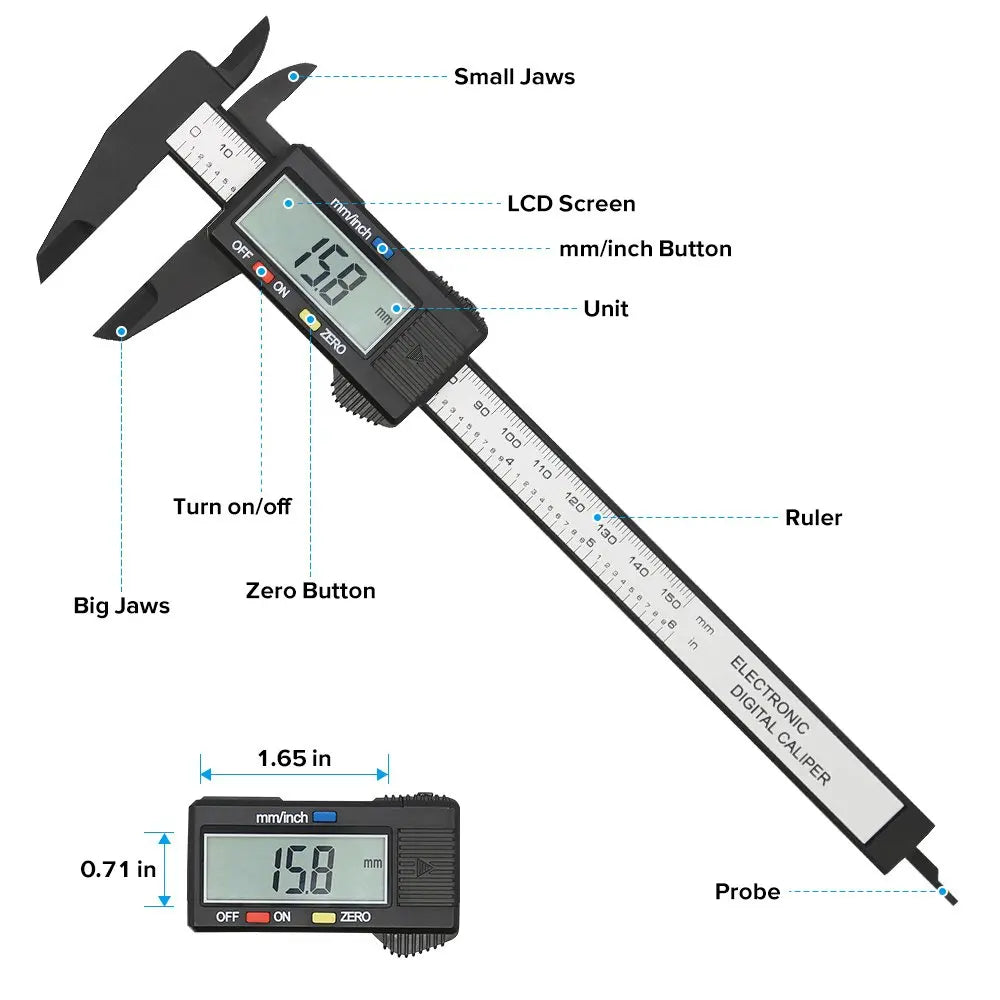 150Mm Electronic Digital Caliper Carbon Fiber - Vernier Gauge Measuring Tool
