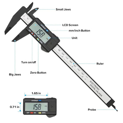 150Mm Electronic Digital Caliper Carbon Fiber - Vernier Gauge Measuring Tool