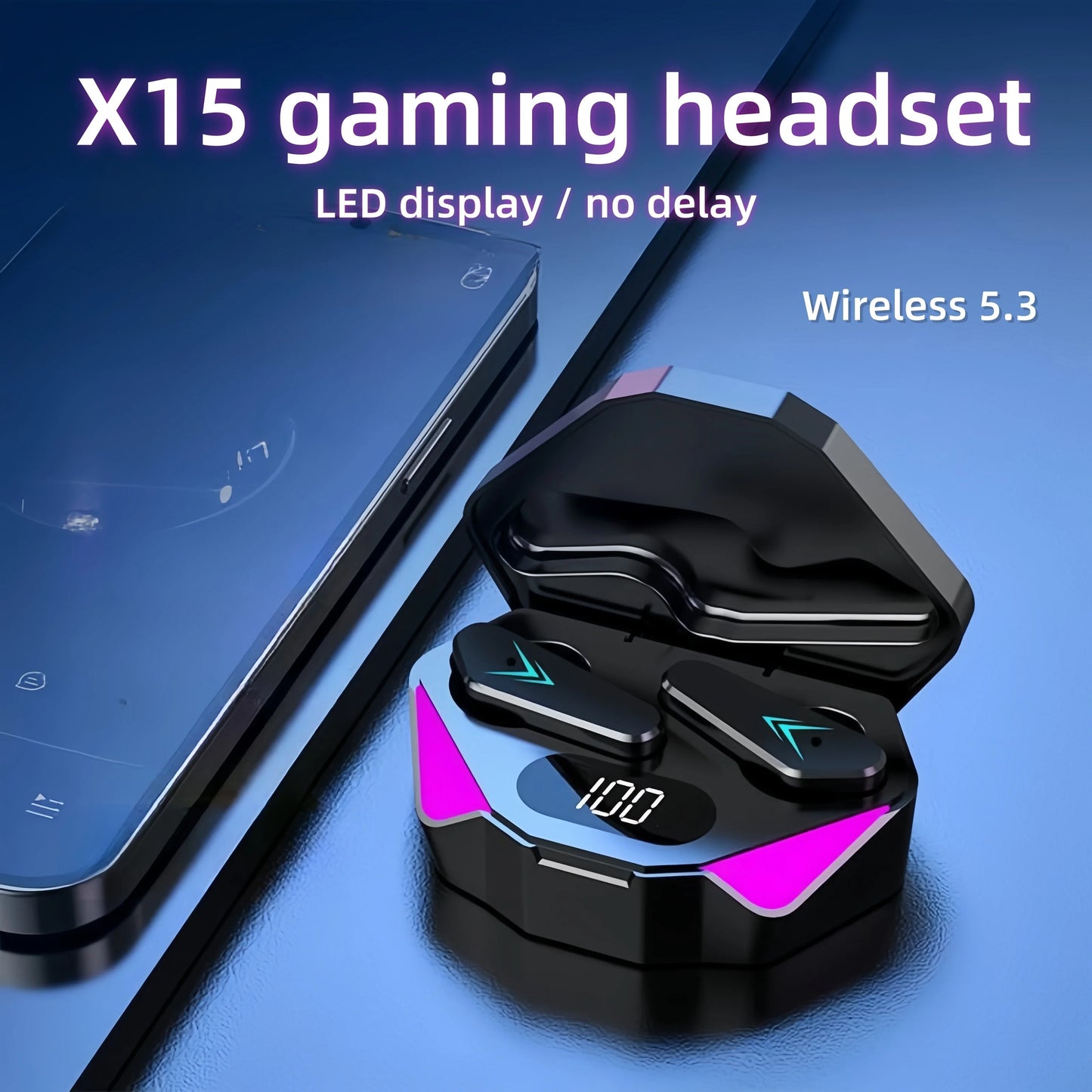 X15 TWS Wireless Bluetooth Gamer Earbuds with LED Display and Mic