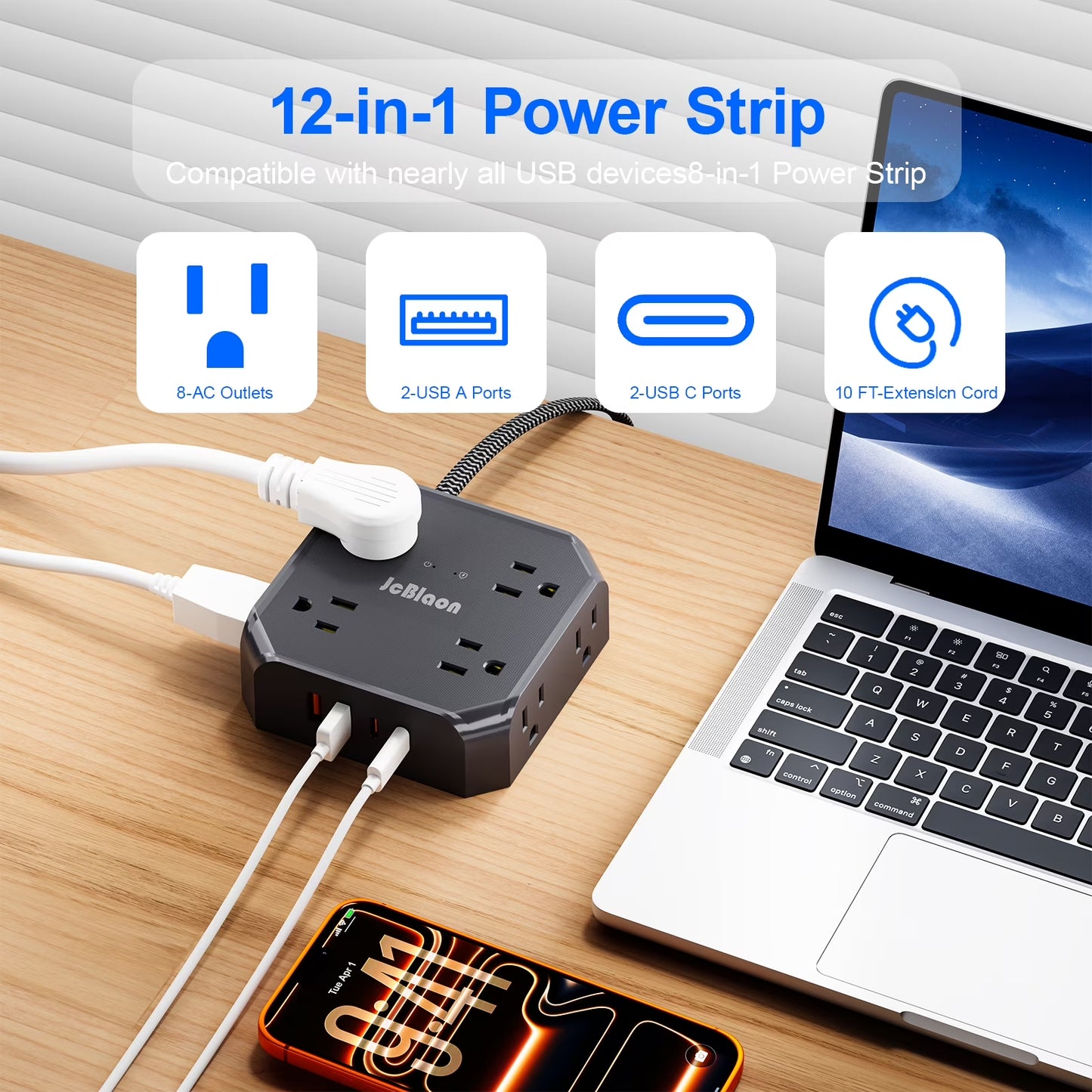 Smart Home Power Strip – Surge Protector with USB-C Fast Charging Ports